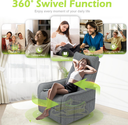 Massagesessel mit Liegefunktion, Wärme & 360° Drehfunktion, Relaxsessel mit Kopfstütze & 2 Seitentaschen