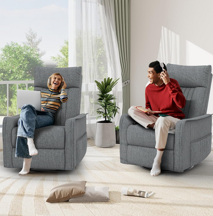 Massagesessel mit Liegefunktion, Wärme & 360° Drehfunktion, Relaxsessel mit Kopfstütze & 2 Seitentaschen
