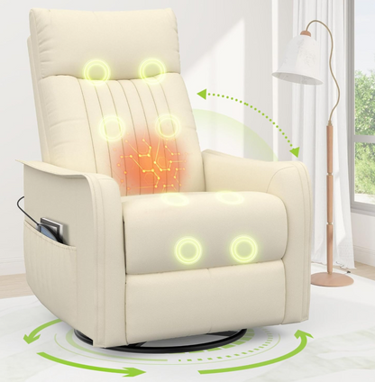 Massagesessel mit Liegefunktion, Wärme & 360° Drehfunktion, Relaxsessel mit Kopfstütze & 2 Seitentaschen