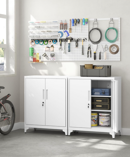 Mehrzweckschrank mit 2 Türen & Schloss, Stahlschrank für Büro & Wohnzimmer, Abschließbar