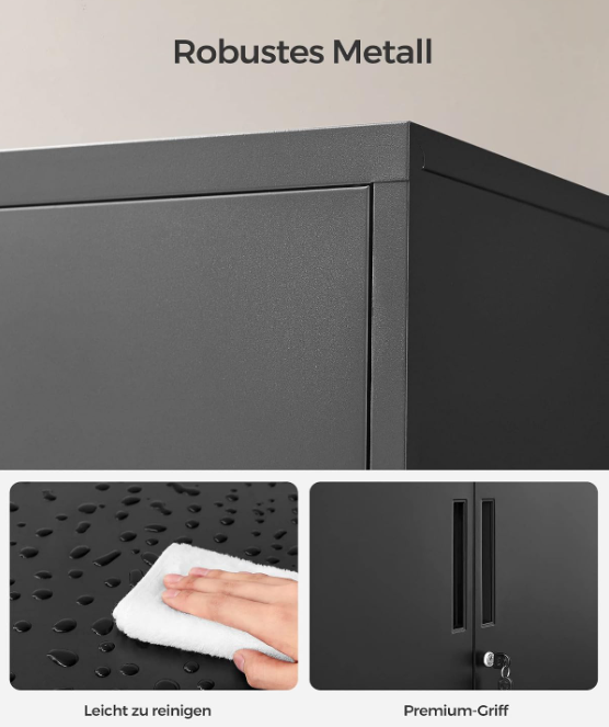 Mehrzweckschrank mit 2 Türen & Schloss, Stahlschrank für Büro & Wohnzimmer, Abschließbar
