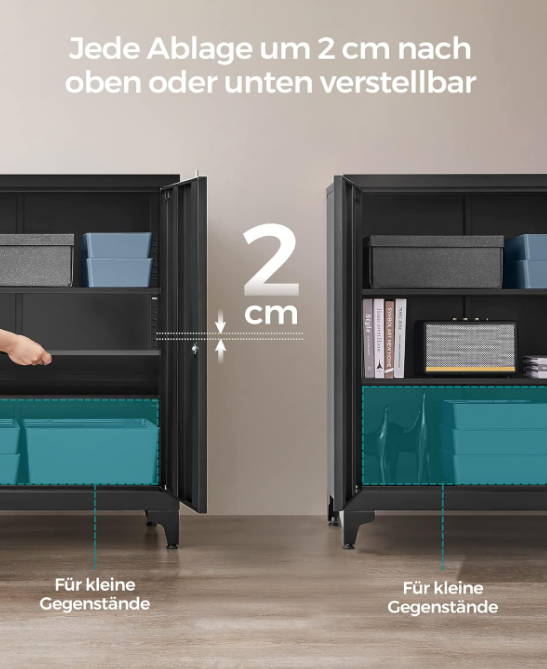 Mehrzweckschrank mit 2 Türen & Schloss, Stahlschrank für Büro & Wohnzimmer, Abschließbar