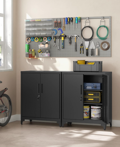 Mehrzweckschrank mit 2 Türen & Schloss, Stahlschrank für Büro & Wohnzimmer, Abschließbar