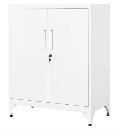 Mehrzweckschrank mit 2 Türen & Schloss, Stahlschrank für Büro & Wohnzimmer, Abschließbar