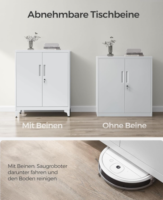 Mehrzweckschrank mit 2 Türen & Schloss, Stahlschrank für Büro & Wohnzimmer, Abschließbar
