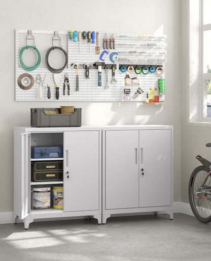 Mehrzweckschrank mit 2 Türen & Schloss, Stahlschrank für Büro & Wohnzimmer, Abschließbar