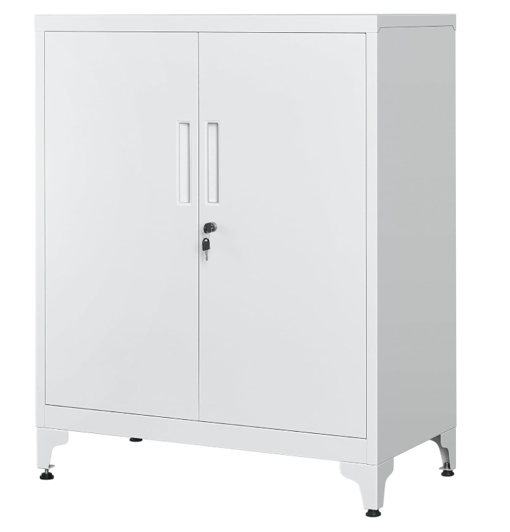 Mehrzweckschrank mit 2 Türen & Schloss, Stahlschrank für Büro & Wohnzimmer, Abschließbar