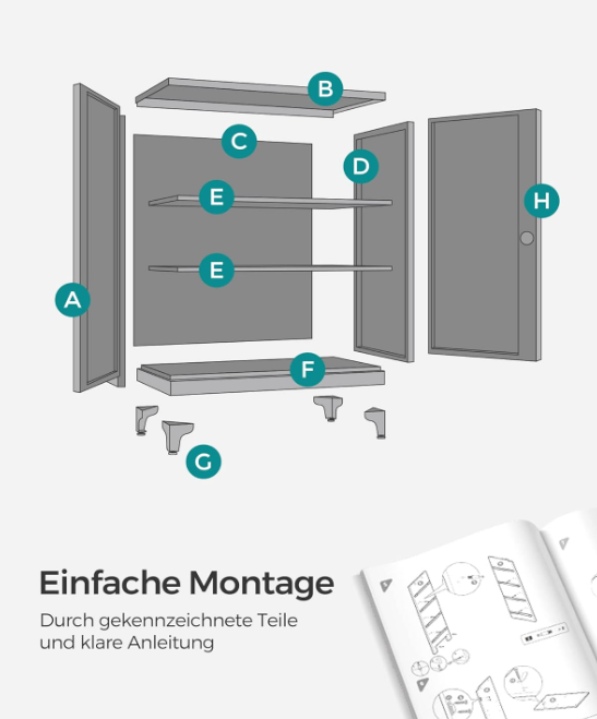 Mehrzweckschrank mit 2 Türen & Schloss, Stahlschrank für Büro & Wohnzimmer, Abschließbar
