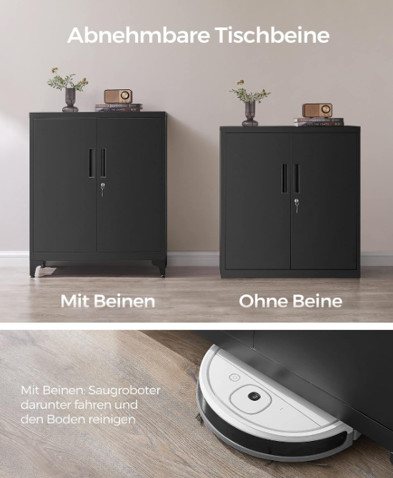 Mehrzweckschrank mit 2 Türen & Schloss, Stahlschrank für Büro & Wohnzimmer, Abschließbar