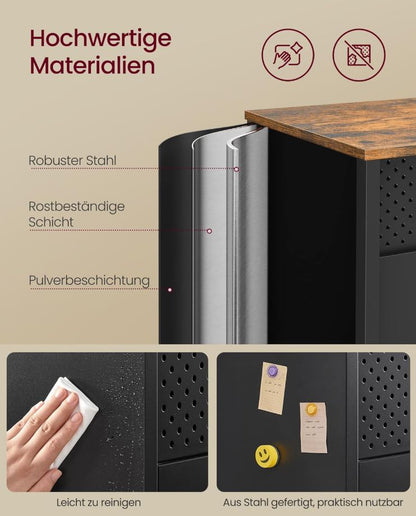 Aufbewahrungsschrank Metallschrank mit verstellbaren Einlegeböden, Mattschwarz-Rustikales Braun