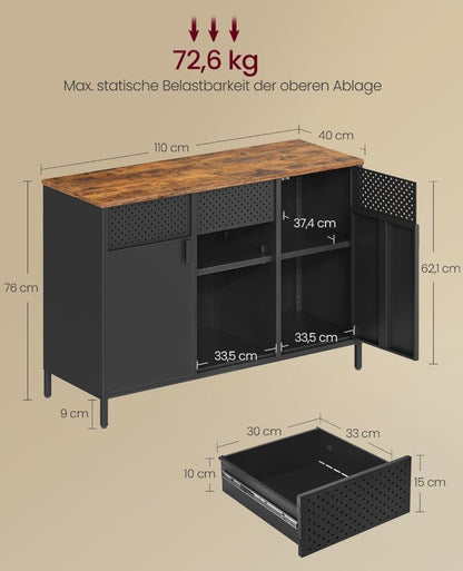 Aufbewahrungsschrank Metallschrank mit verstellbaren Einlegeböden, Mattschwarz-Rustikales Braun