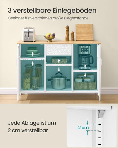 Aufbewahrungsschrank Metallschrank mit verstellbaren Einlegeböden, Mattweiß-Eichenbeige