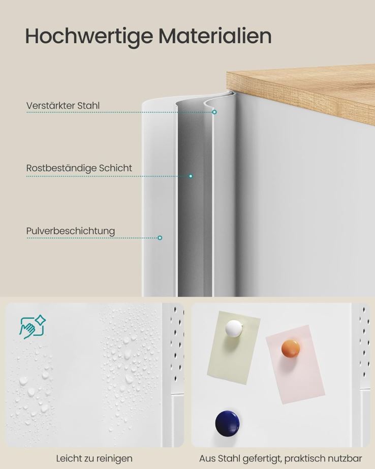 Aufbewahrungsschrank Metallschrank mit verstellbaren Einlegeböden, Mattweiß-Eichenbeige
