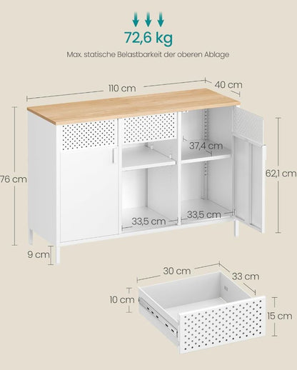 Aufbewahrungsschrank Metallschrank mit verstellbaren Einlegeböden, Mattweiß-Eichenbeige