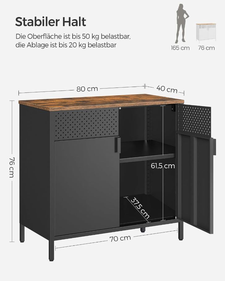 Aufbewahrungsschrank Metallschrank mit Doppeltür, Stahlgestell