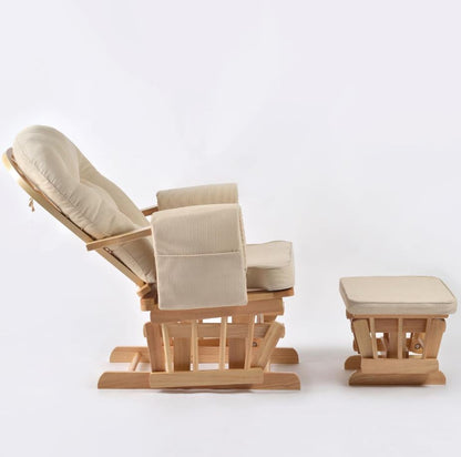 Stillstuhl Glider & Hocker, Entspannungsstuhl Schaukelsessel, Natur/Creme