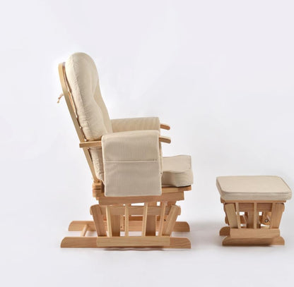 Stillstuhl Glider & Hocker, Entspannungsstuhl Schaukelsessel, Natur/Creme