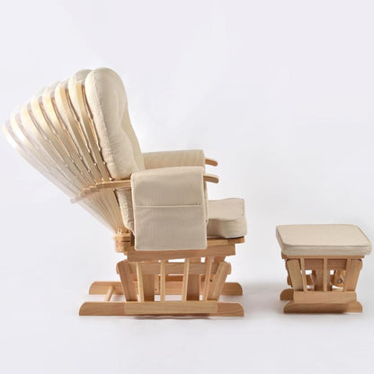 Stillstuhl Glider & Hocker, Entspannungsstuhl Schaukelsessel, Natur/Creme