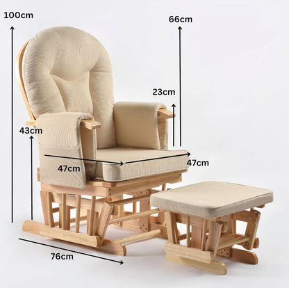 Stillstuhl Glider & Hocker, Entspannungsstuhl Schaukelsessel, Natur/Creme