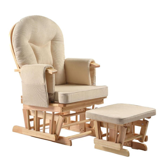 Stillstuhl Glider & Hocker, Entspannungsstuhl Schaukelsessel, Natur/Creme