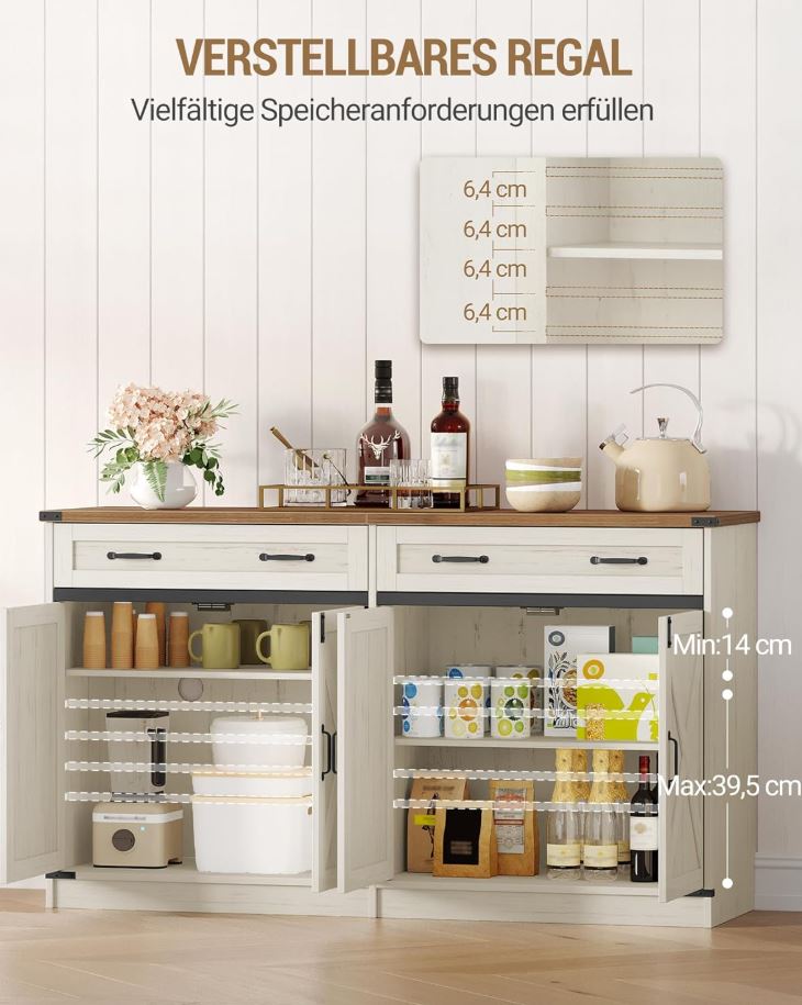 Sideboard Buffetschrank mit 2 Schubladen, 4 Türen, 40 x 140 x 80 cm