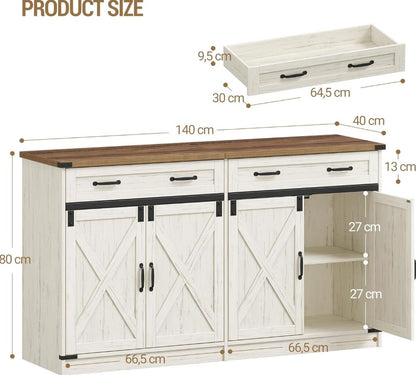 Sideboard Buffetschrank mit 2 Schubladen, 4 Türen, 40 x 140 x 80 cm