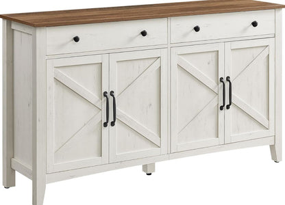Küchenschrank mit 4 Türen, Sideboard, Landhausstil, Rustikales Weiß-Honigbraun