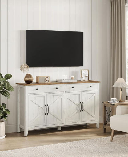 Küchenschrank mit 4 Türen, Sideboard, Landhausstil, Rustikales Weiß-Honigbraun