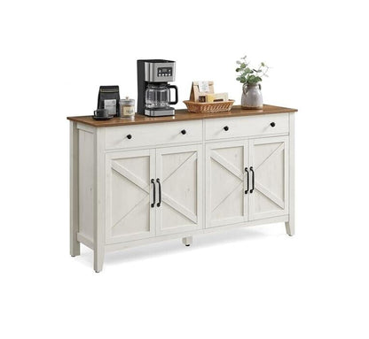 Küchenschrank mit 4 Türen, Sideboard, Landhausstil, Rustikales Weiß-Honigbraun