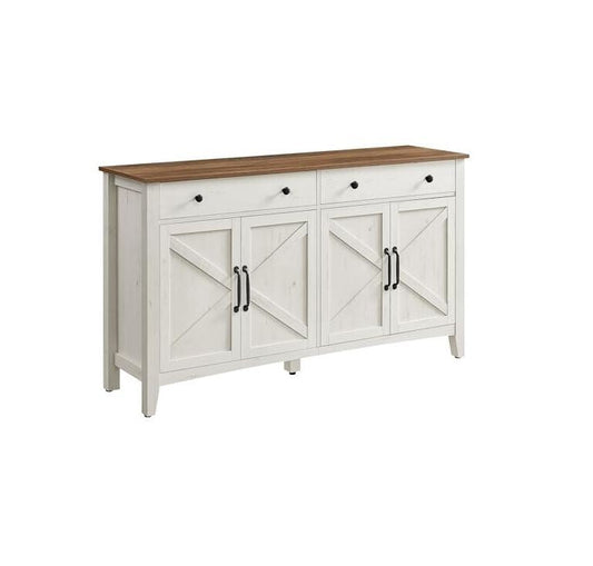 Küchenschrank mit 4 Türen, Sideboard, Landhausstil, Rustikales Weiß-Honigbraun