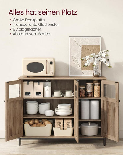 Sideboard Küchenschrank mit Glastüren, Stahlrahmen, Industriestil