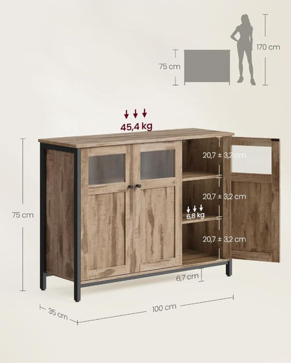 Sideboard Küchenschrank mit Glastüren, Stahlrahmen, Industriestil