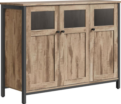 Sideboard Küchenschrank mit Glastüren, Stahlrahmen, Industriestil