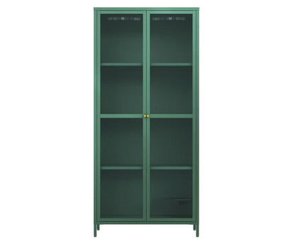 Vitrinenschrank Säkylä 180x80x35 cm mit 2 Türen, geriffeltes Glas, Tannengrün