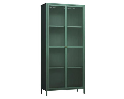 Vitrinenschrank Säkylä 180x80x35 cm mit 2 Türen, geriffeltes Glas, Tannengrün