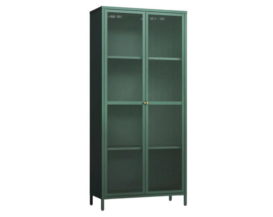 Vitrinenschrank Säkylä 180x80x35 cm mit 2 Türen, geriffeltes Glas, Tannengrün