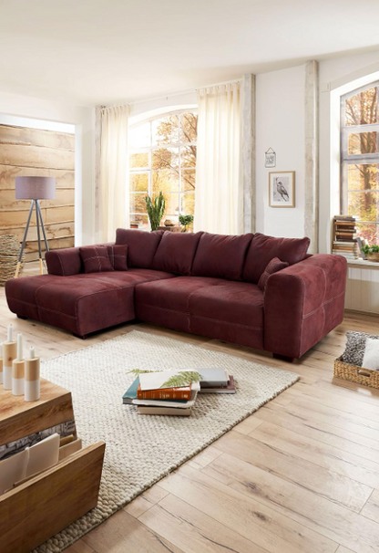 XXL Ecksofa mit Longchair Links, Rücken- & Zierkissen, Industrial Style, 285 x 69 x 170 cm