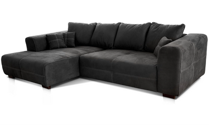 XXL Ecksofa mit Longchair Links, Rücken- & Zierkissen, Industrial Style, 285 x 69 x 170 cm
