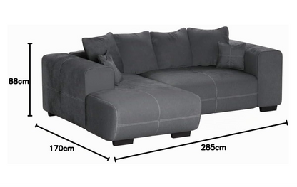 XXL Ecksofa mit Longchair Links, Rücken- & Zierkissen, Industrial Style, 285 x 69 x 170 cm
