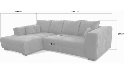 XXL Ecksofa mit Longchair Links, Rücken- & Zierkissen, Industrial Style, 285 x 69 x 170 cm