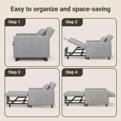 Schlafsessel mit Bettfunktion, Schlafsofa 3-in-1 ausziehbar, Hellgrau