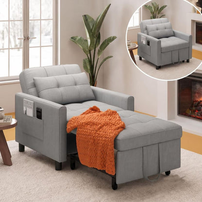 Schlafsessel mit Bettfunktion, Schlafsofa 3-in-1 ausziehbar, Hellgrau