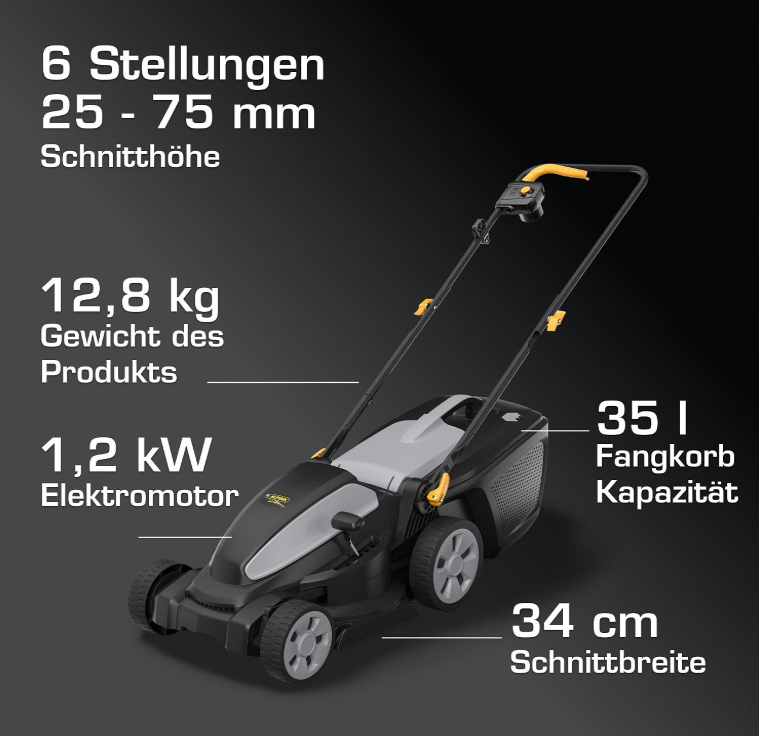 Alpina AL1 34 E Elektro-Rasenmäher – 1200W, 34cm Schnittbreite, 6-fach verstellbar